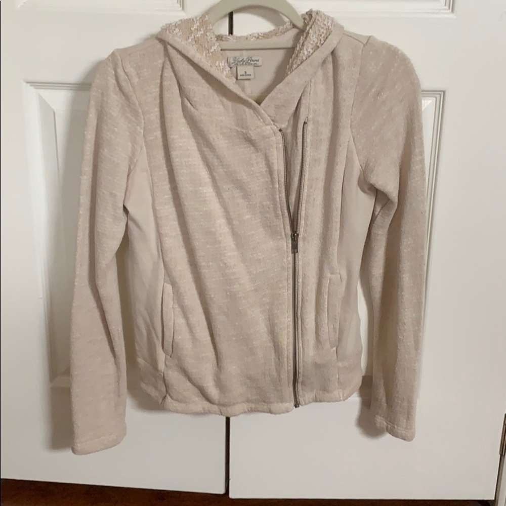 Lucky Brand asymmetrical hooded Moto jacket